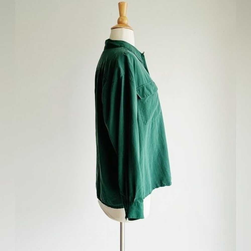 VINTAGE | Hunter Green Silk Button Down | M - image 3