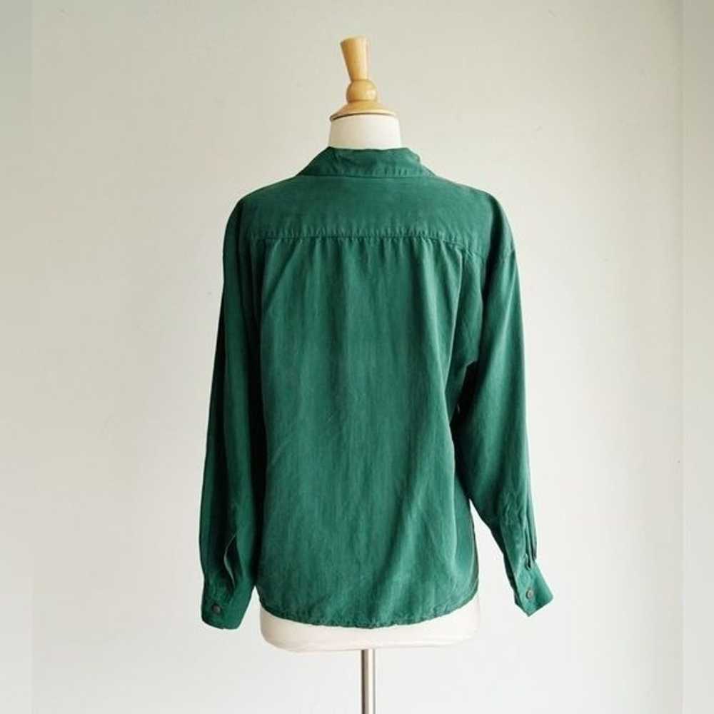 VINTAGE | Hunter Green Silk Button Down | M - image 4