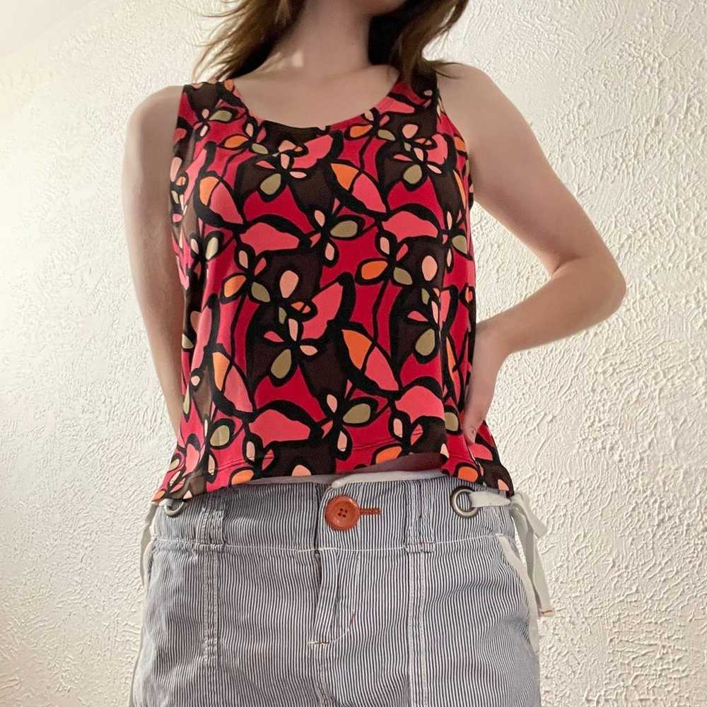 Vintage Y2K Red Retro Floral Sleeveless Patterned… - image 11