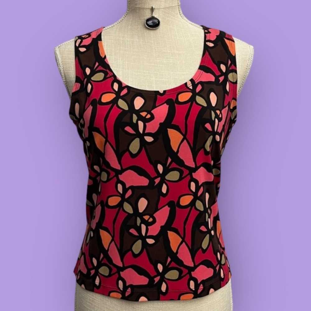 Vintage Y2K Red Retro Floral Sleeveless Patterned… - image 1