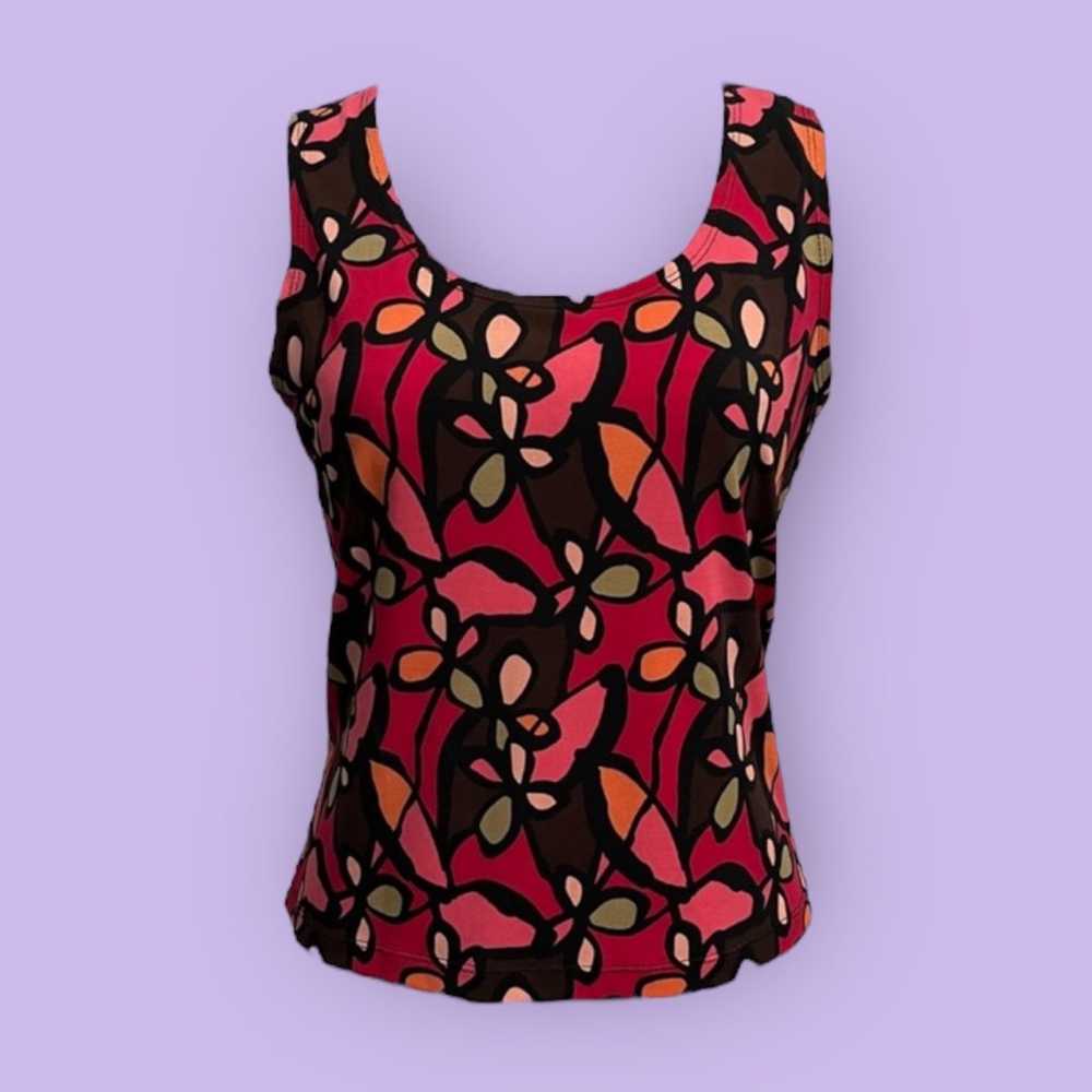 Vintage Y2K Red Retro Floral Sleeveless Patterned… - image 2