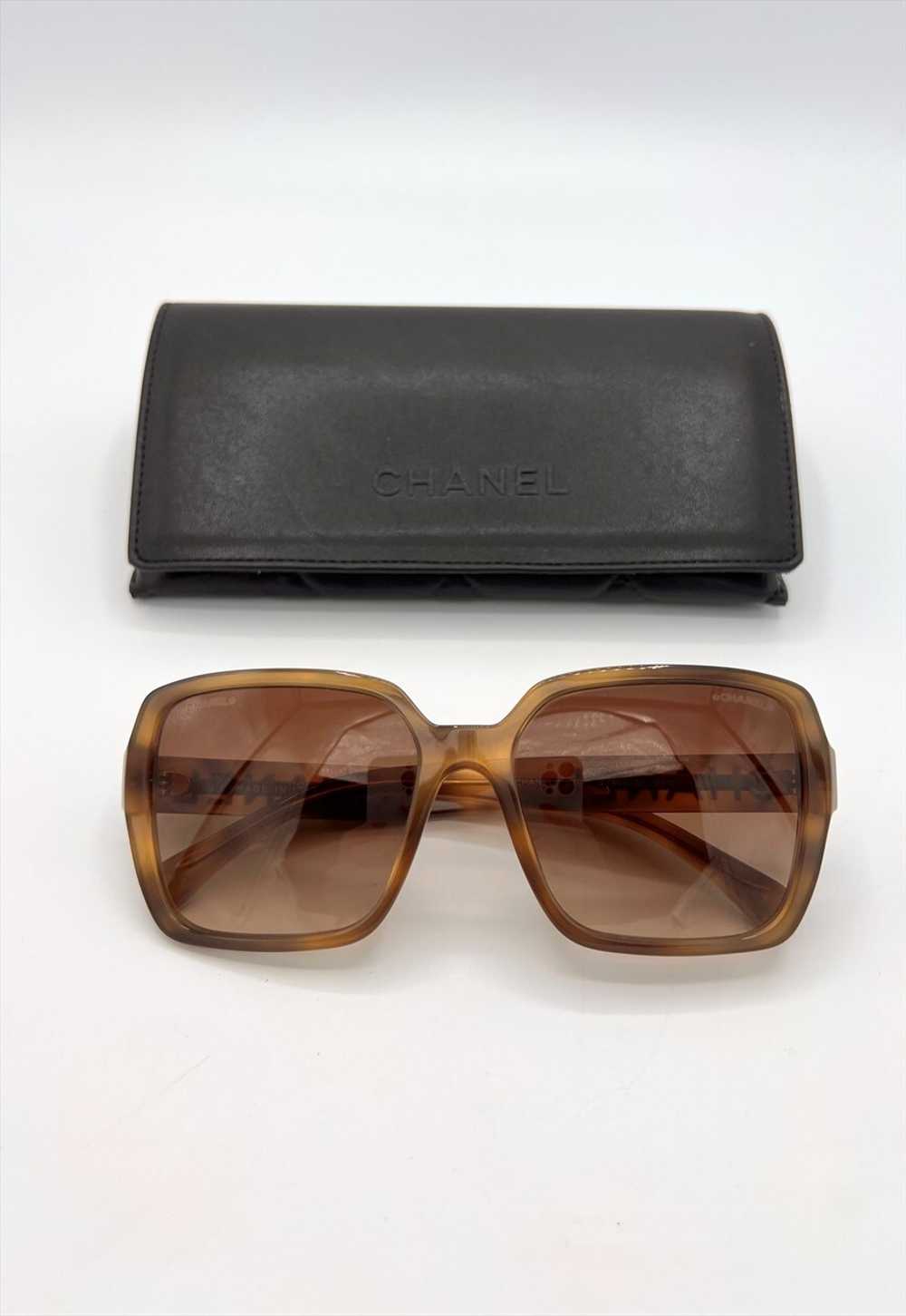 Chanel Sunglasses Square Oversized Brown Gold Log… - image 2