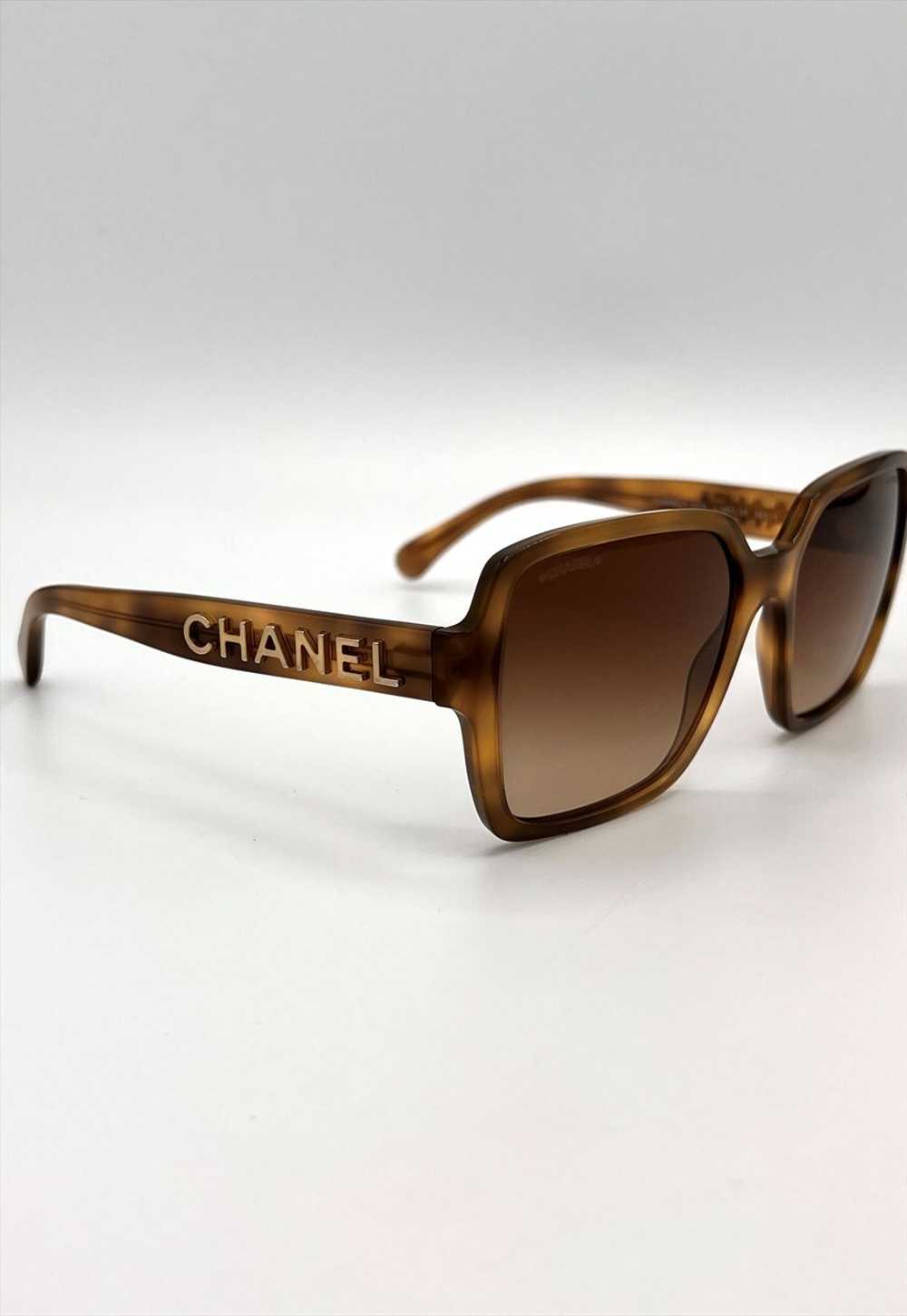 Chanel Sunglasses Square Oversized Brown Gold Log… - image 3