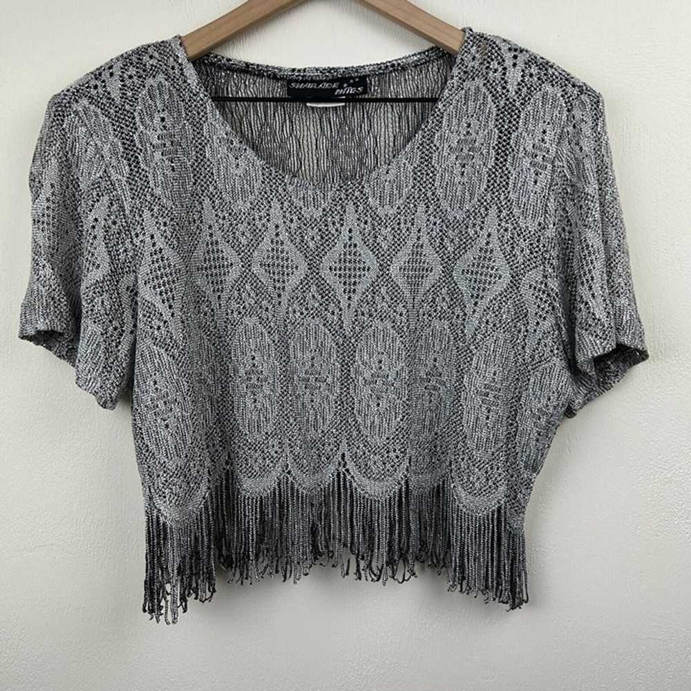 Vintage Fringe Sheer Top Womens Size 14 Silver Me… - image 1