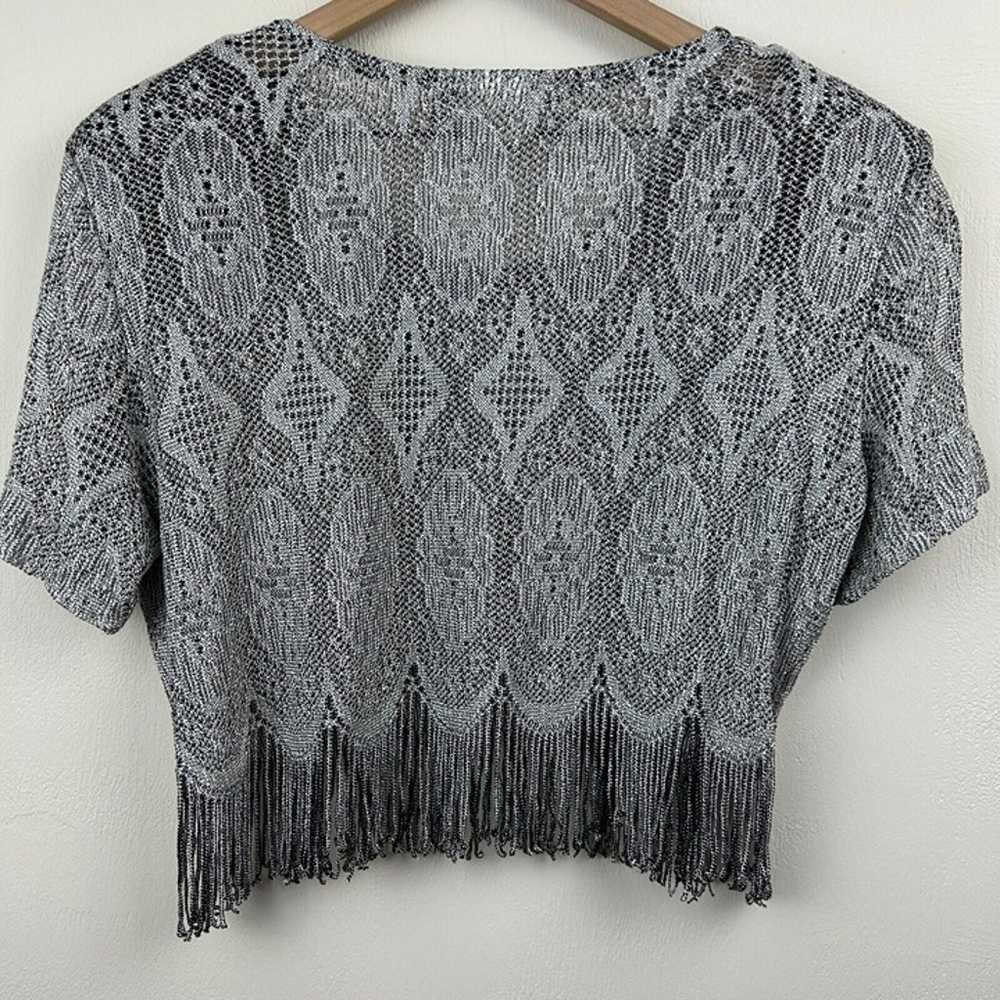 Vintage Fringe Sheer Top Womens Size 14 Silver Me… - image 2