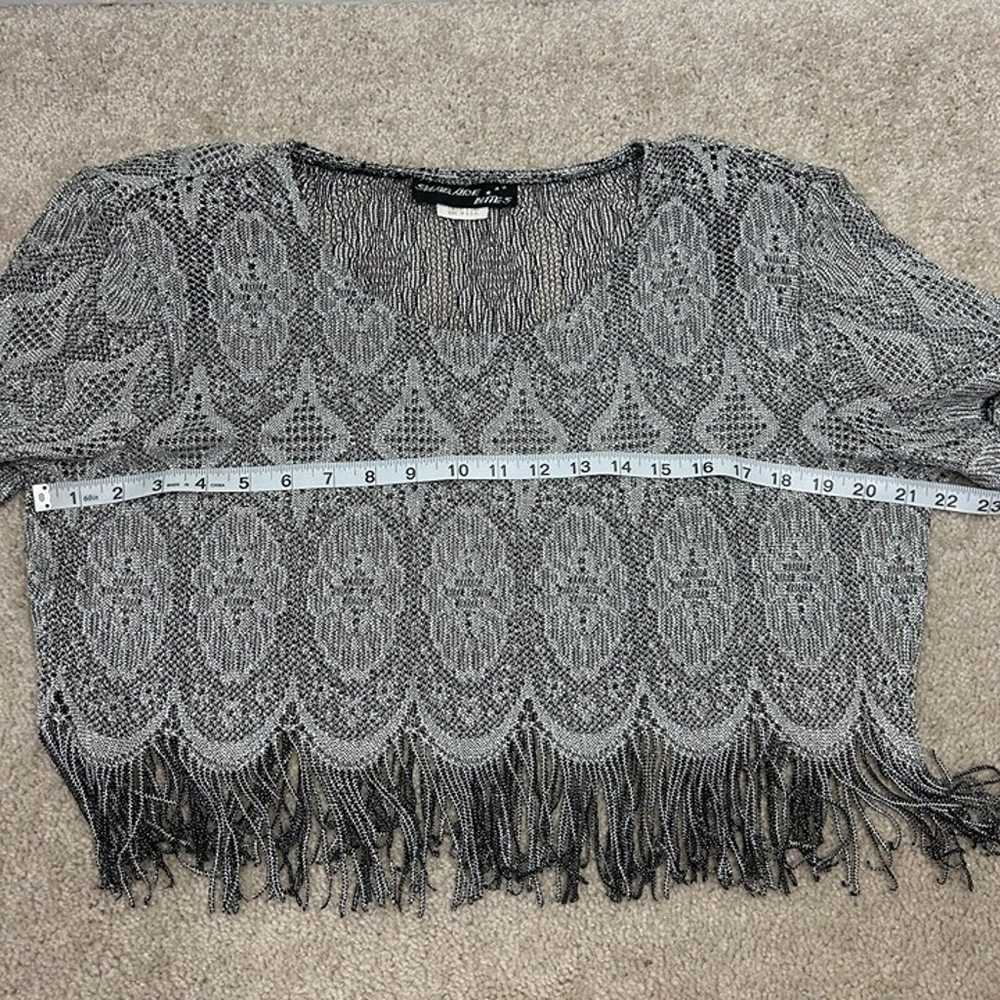 Vintage Fringe Sheer Top Womens Size 14 Silver Me… - image 4