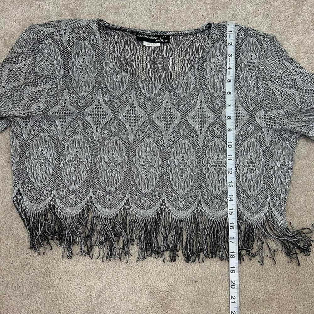 Vintage Fringe Sheer Top Womens Size 14 Silver Me… - image 5