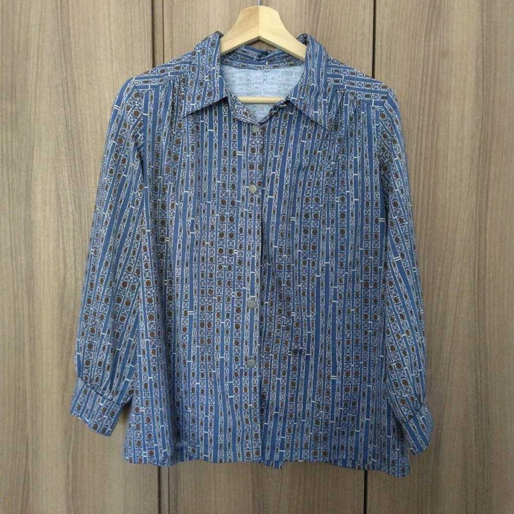 Blue patterned long-sleeve shirt, vintage, used. - image 1