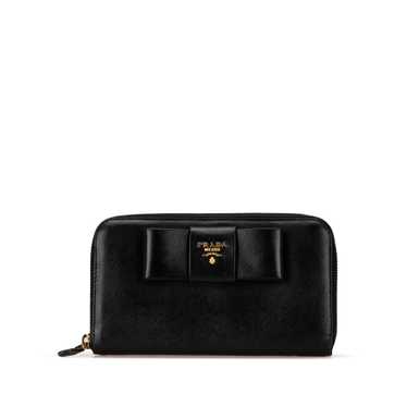 Black Prada Saffiano Fiocco Bow Long Wallet