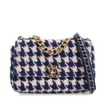 Blue Chanel Medium Houndstooth Tweed 19 Flap Bag … - image 1