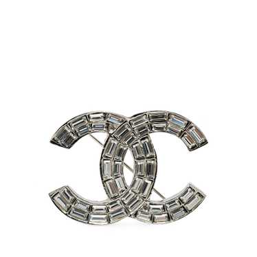 Silver Chanel Brass Crystals CC Brooch - image 1