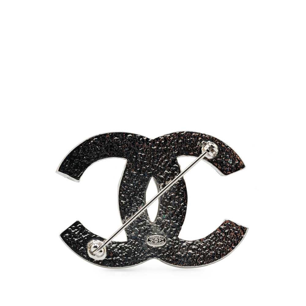 Silver Chanel Brass Crystals CC Brooch - image 2