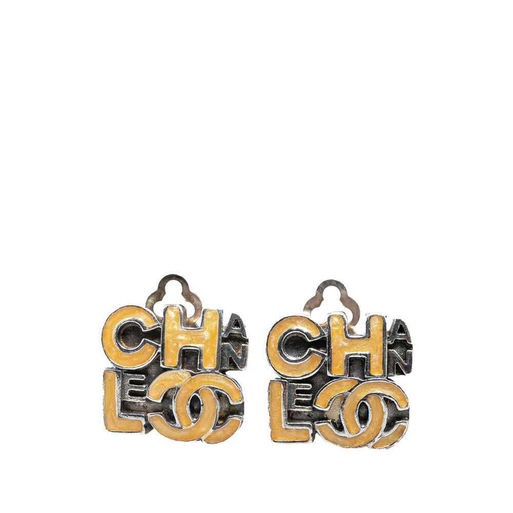 Brown Chanel Enamel Logo Clip on Earrings - image 1