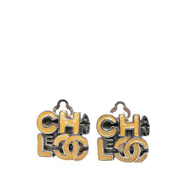 Brown Chanel Enamel Logo Clip on Earrings - image 1