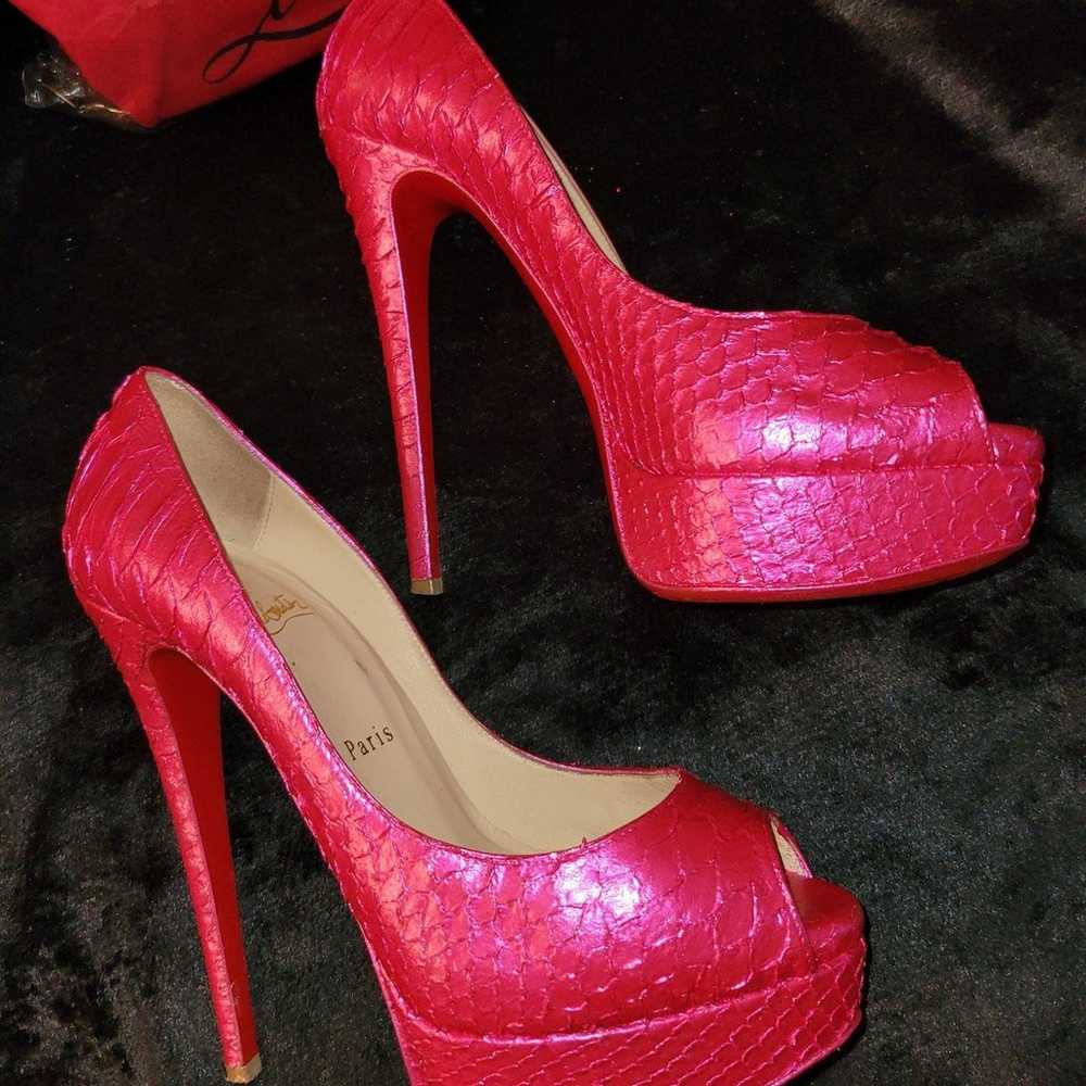 Christian Louboutin Lady Peep Pink Python Heels 3… - image 2