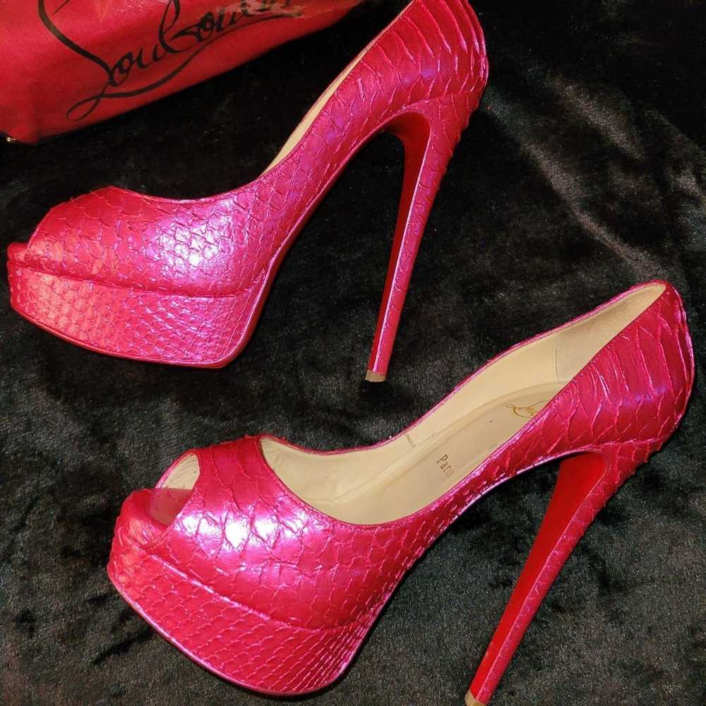 Christian Louboutin Lady Peep Pink Python Heels 3… - image 3