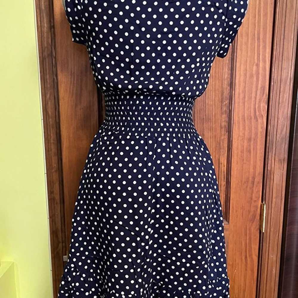 Polka dots navy blue and white women dress - image 2