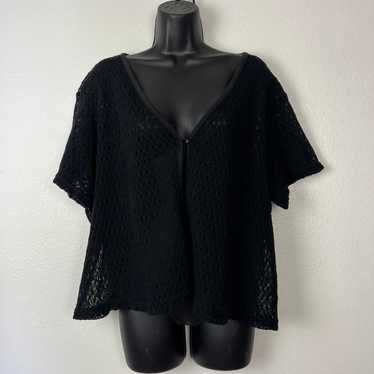 Vintage 00s Y2K Black Knit Short Sleeve Cardigan - image 1