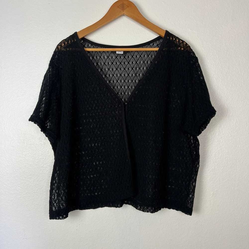 Vintage 00s Y2K Black Knit Short Sleeve Cardigan - image 2