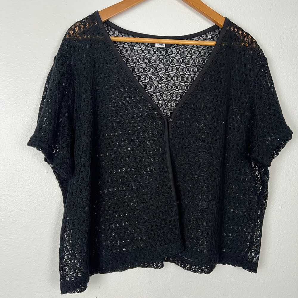 Vintage 00s Y2K Black Knit Short Sleeve Cardigan - image 3