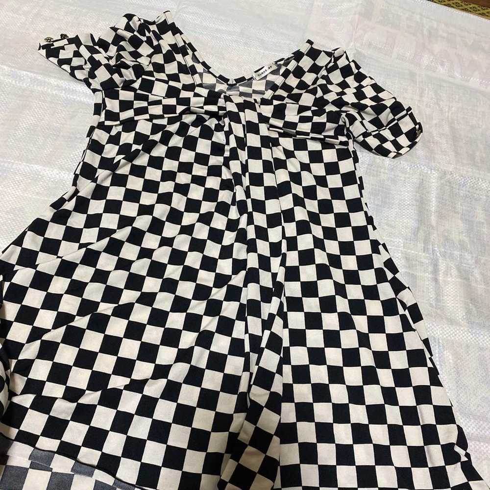 Checked pattern short-sleeved long one-piece dress - image 2