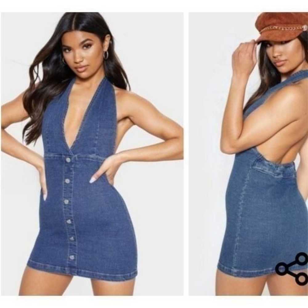 Prettylittlething Denim Halter Top Dress Size 12 - image 1