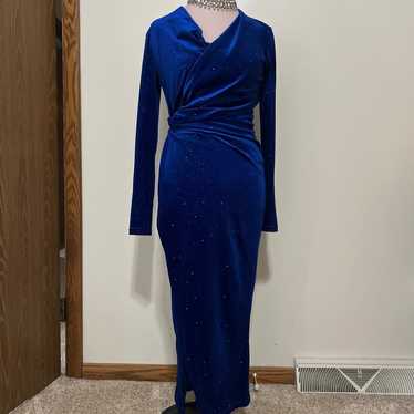 Double Crazy faux blue velvet dress in side medium - image 1