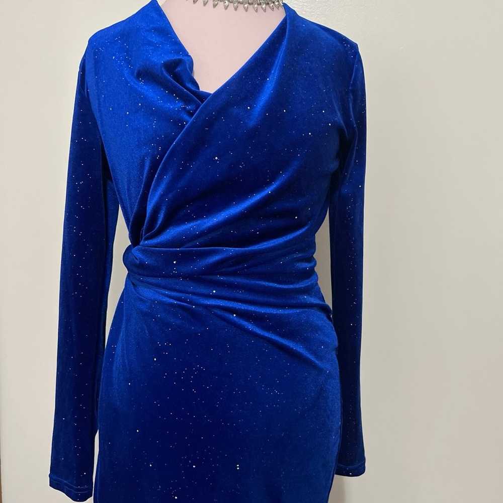 Double Crazy faux blue velvet dress in side medium - image 2