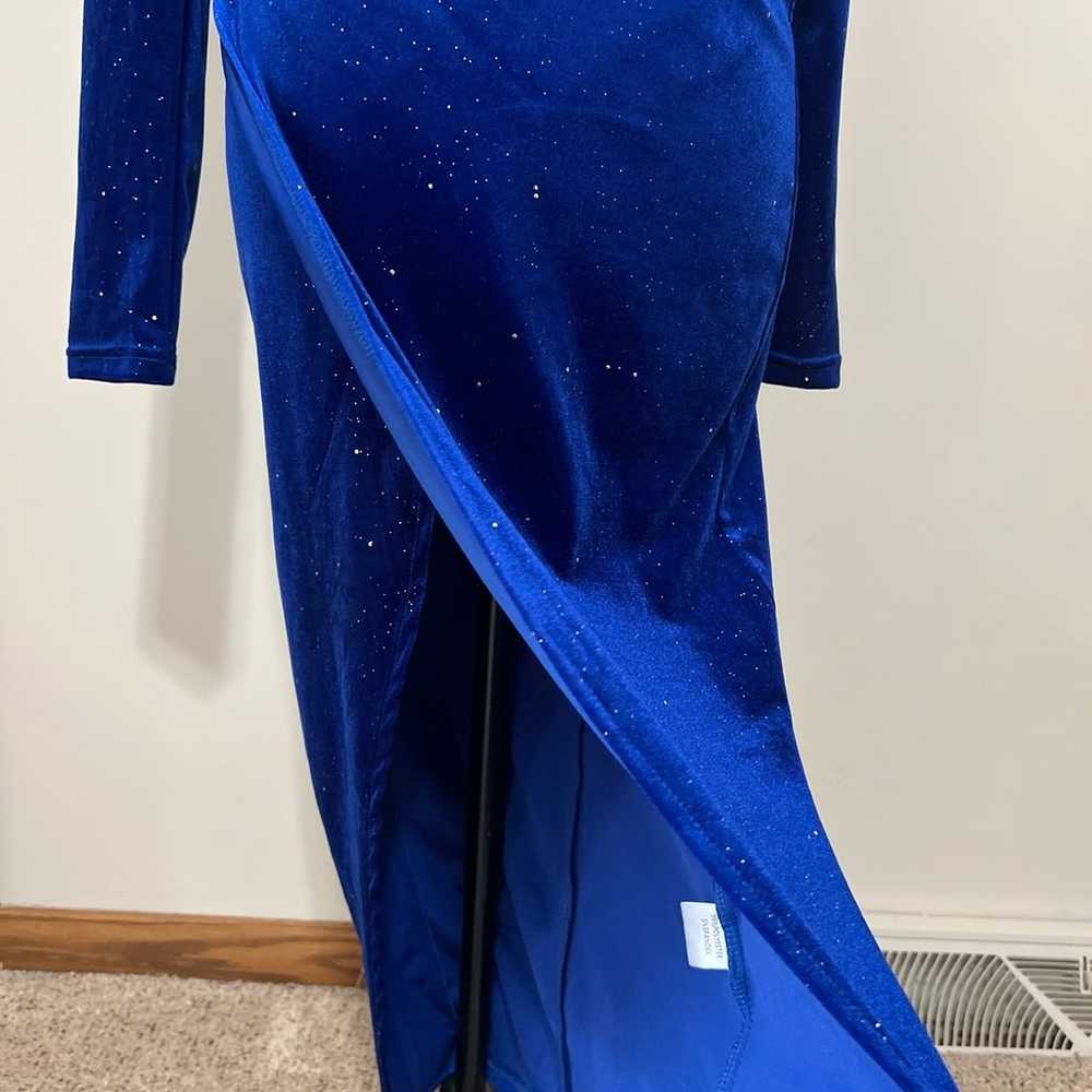 Double Crazy faux blue velvet dress in side medium - image 4