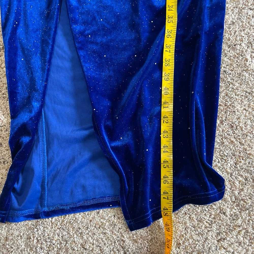 Double Crazy faux blue velvet dress in side medium - image 8