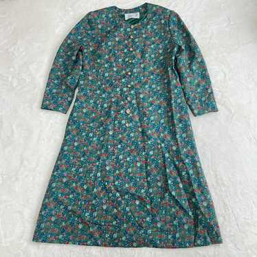 Showa retro one-piece vintage floral flare green - image 1