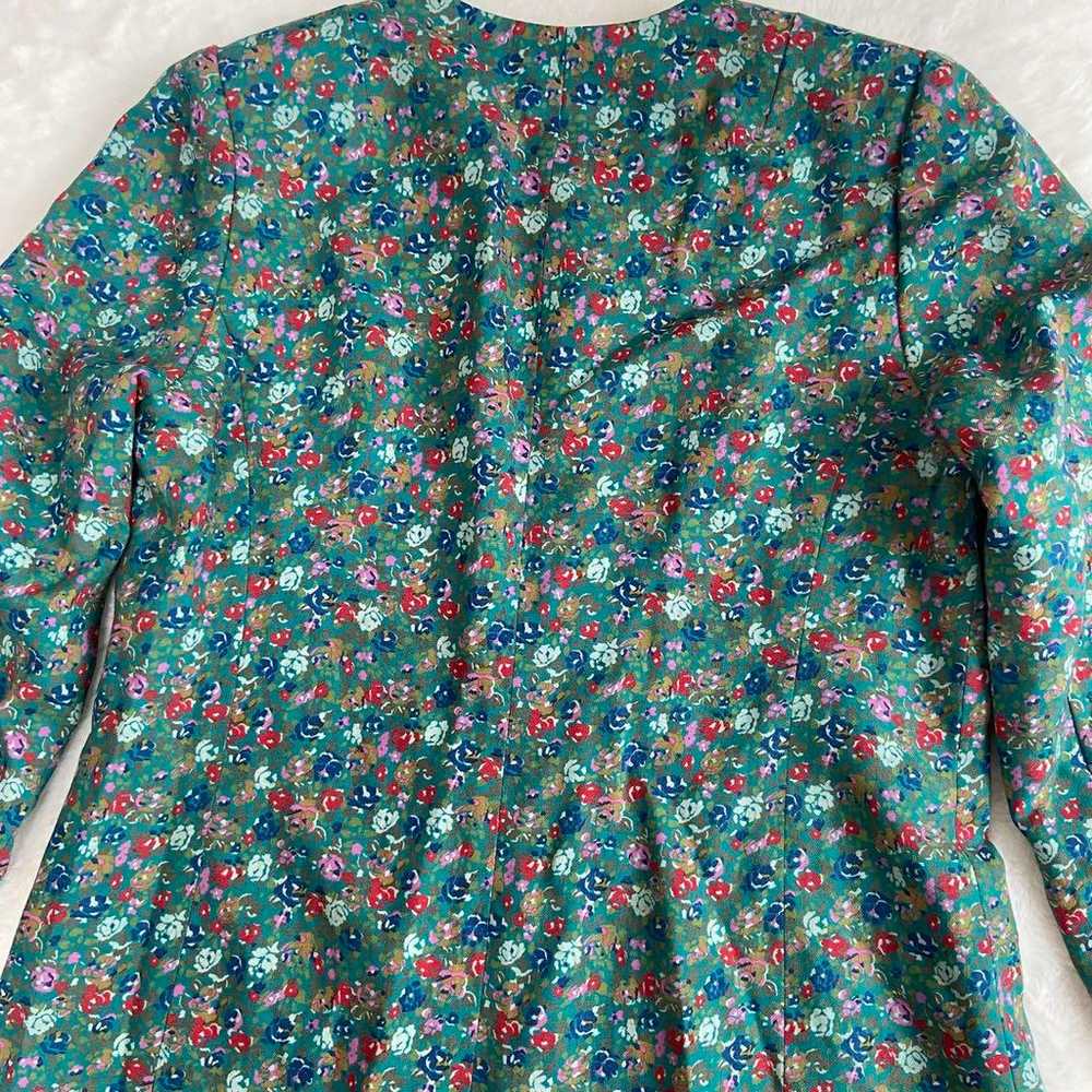 Showa retro one-piece vintage floral flare green - image 8