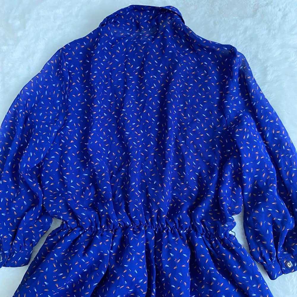 Showa retro one-piece vintage flair flashy blue o… - image 11