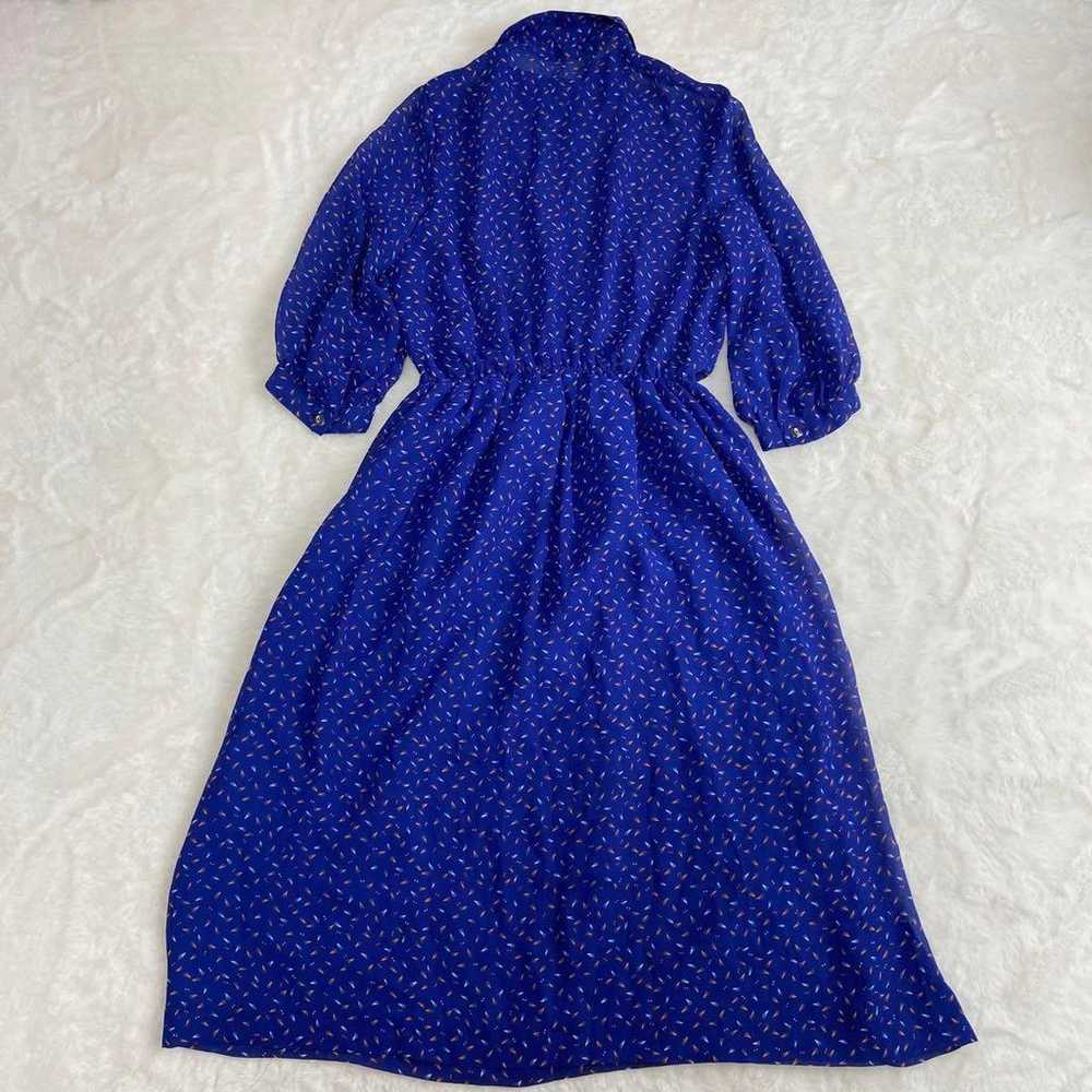 Showa retro one-piece vintage flair flashy blue o… - image 9