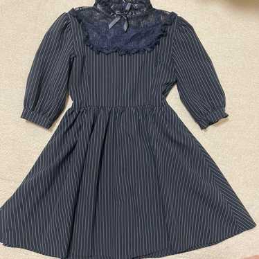 Uncleuge Stripe One Piece Dress Lace Navy Mine