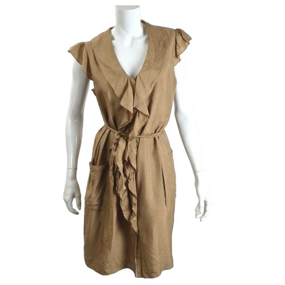 Banana Republic Silk True Wrap Dress 8 Brown Shor… - image 1