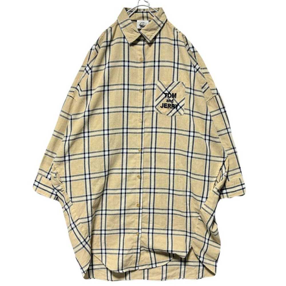 Tom & Jerry checkered long shirt one-piece oversi… - image 2