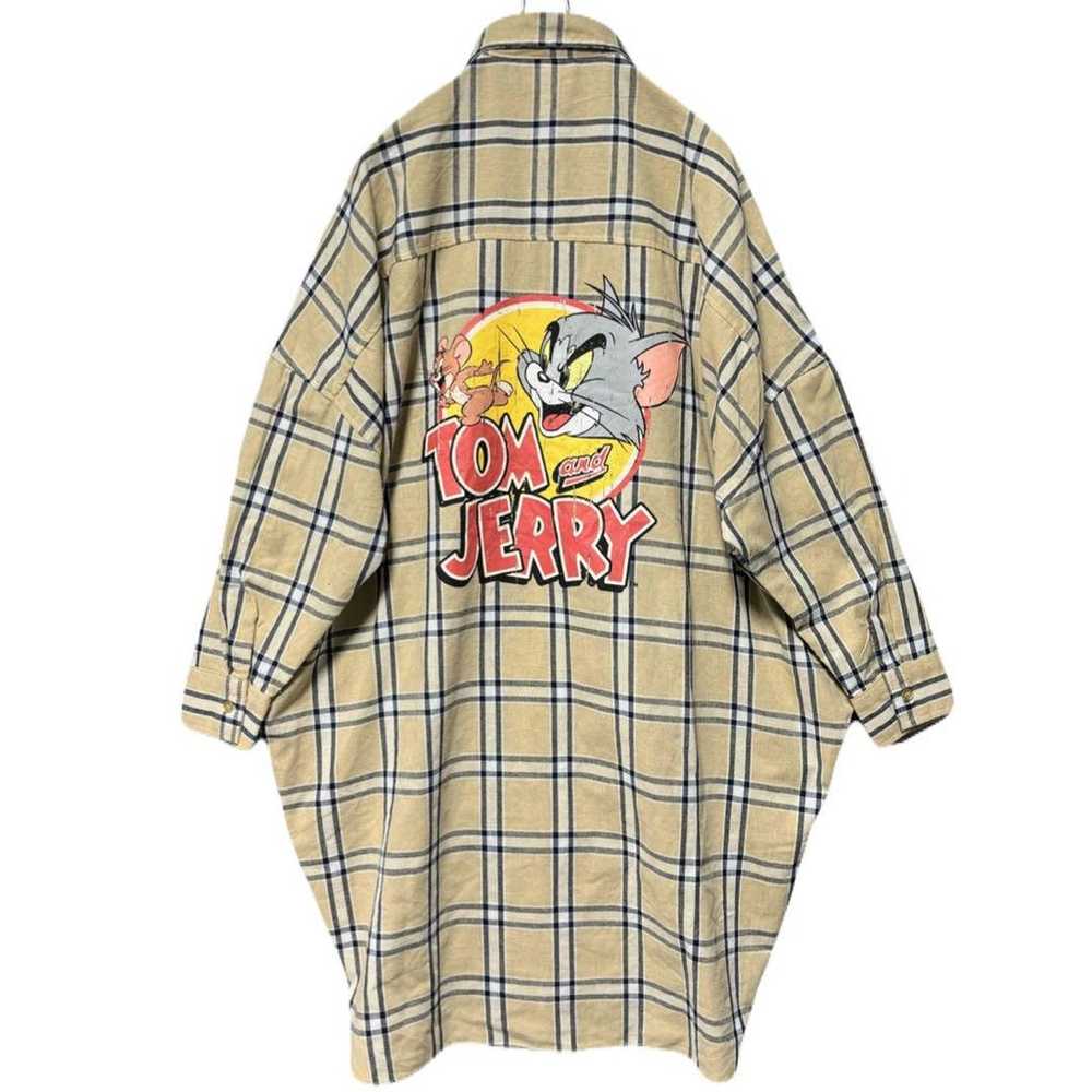 Tom & Jerry checkered long shirt one-piece oversi… - image 3