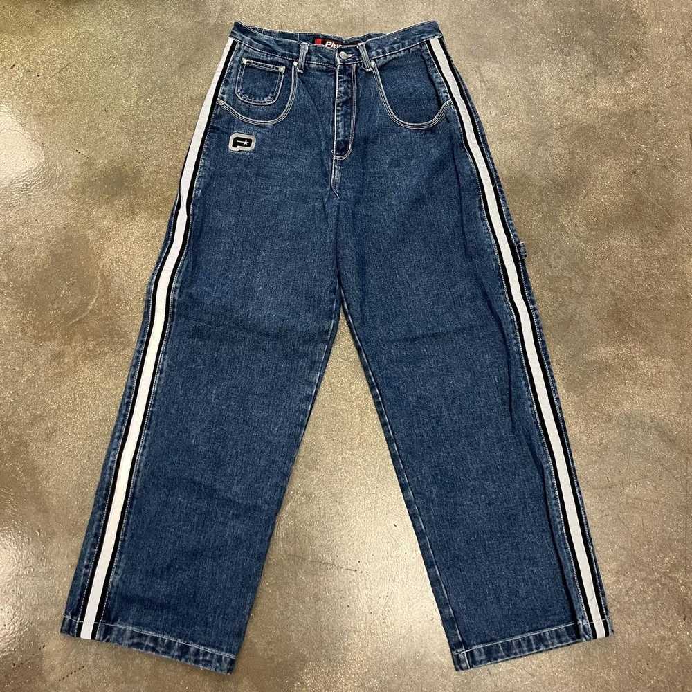 Streetwear 2000s Plugg SideStripe Baggy Denim Jea… - image 1