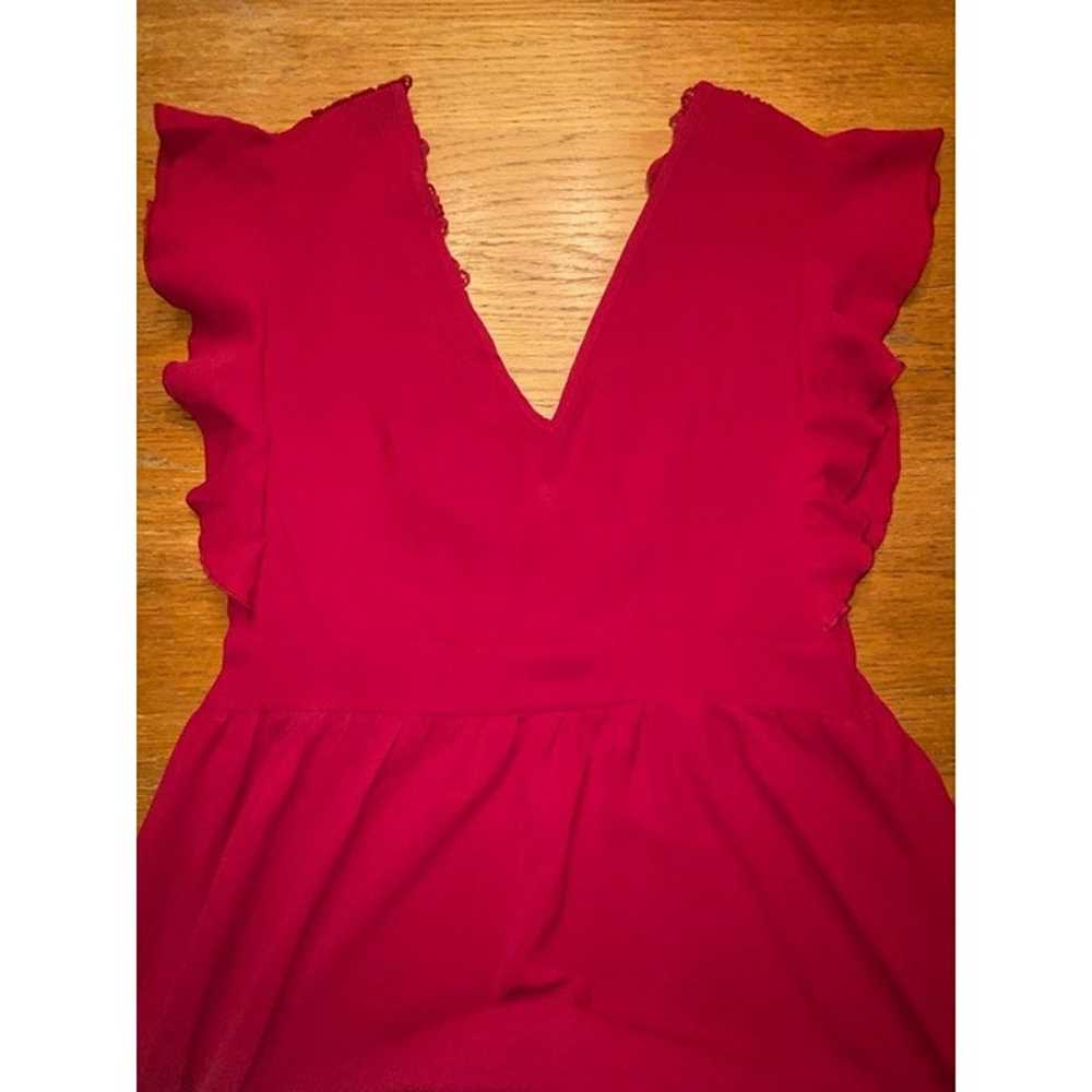 Red Ruffled V-Neck Dress With Lace Trim & Tie Back - image 4