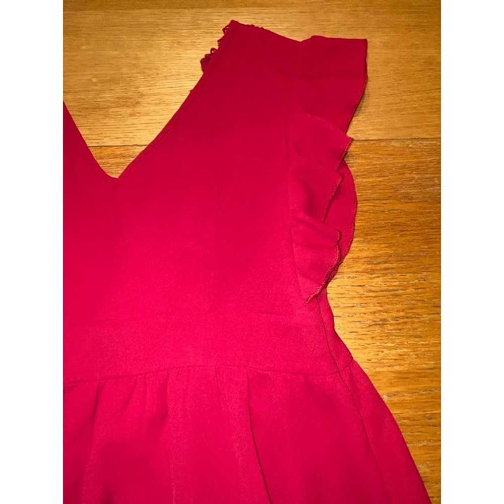 Red Ruffled V-Neck Dress With Lace Trim & Tie Back - image 5