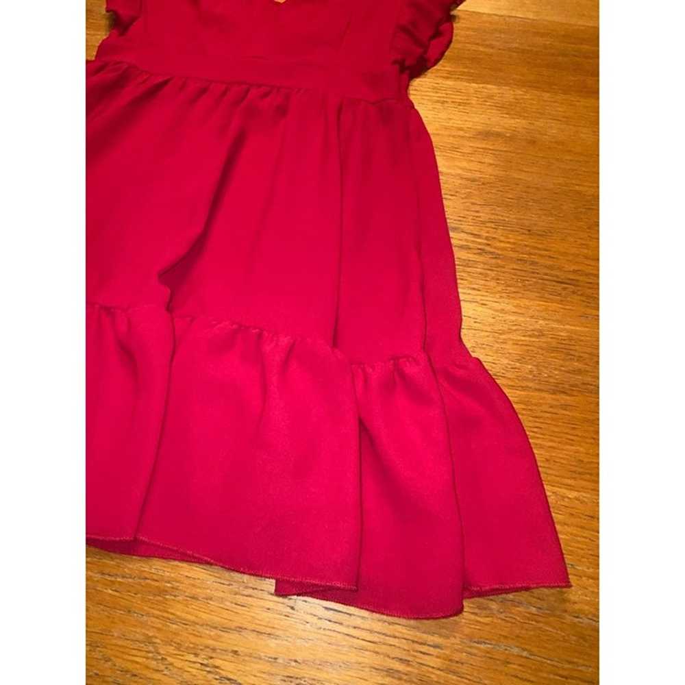 Red Ruffled V-Neck Dress With Lace Trim & Tie Back - image 6