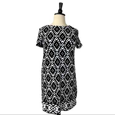 Susan Graver Shift Dress Black White Geometric Pr… - image 1