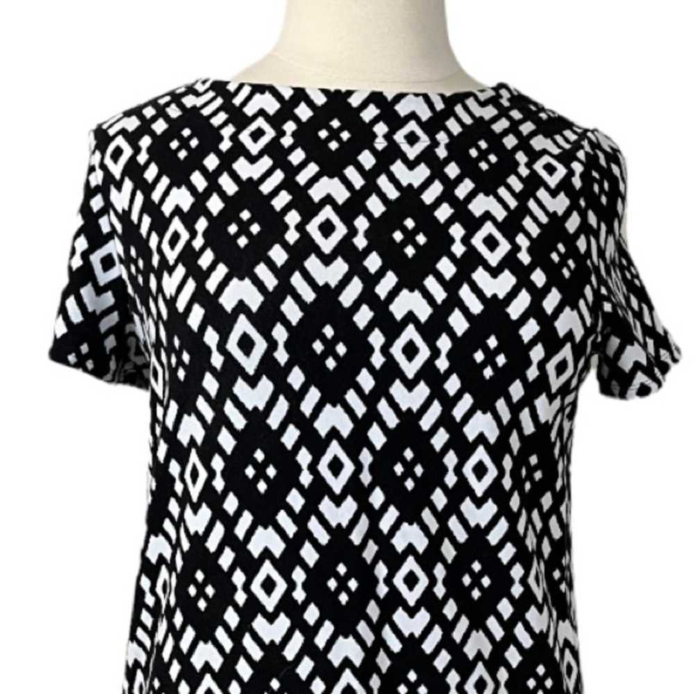 Susan Graver Shift Dress Black White Geometric Pr… - image 5