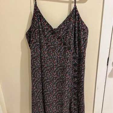 Madewell Size 16 100% Silk Black Floral Spaghetti… - image 1