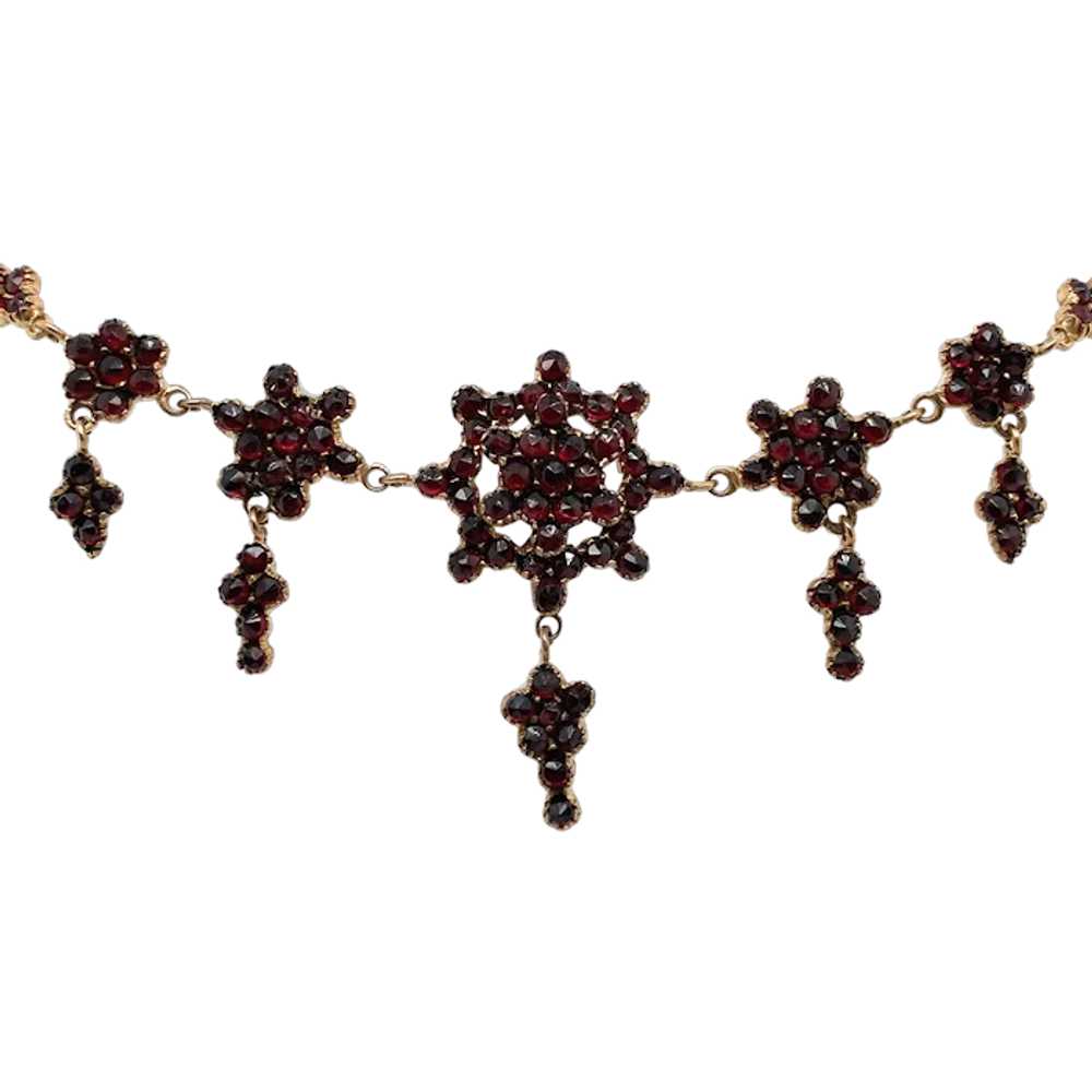 Bohemian Garnet Necklace with 5 Rosettes with dro… - image 1