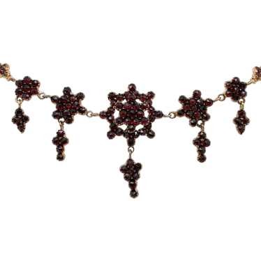 Bohemian Garnet Necklace with 5 Rosettes with dro… - image 1