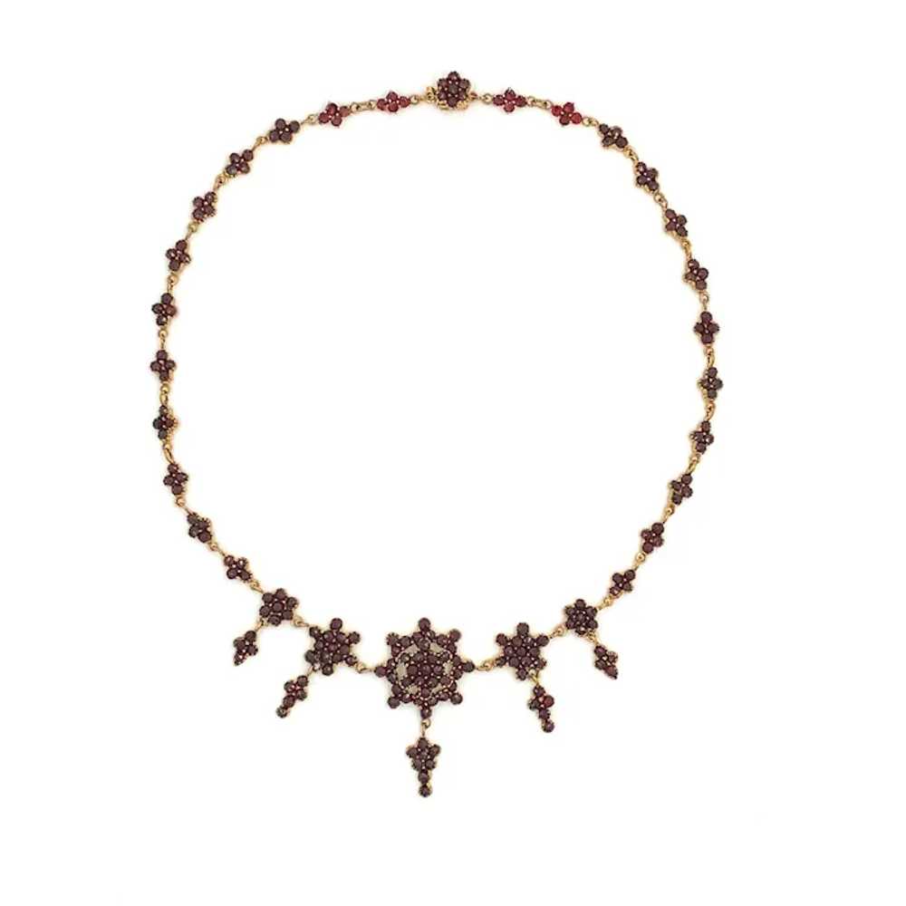 Bohemian Garnet Necklace with 5 Rosettes with dro… - image 2