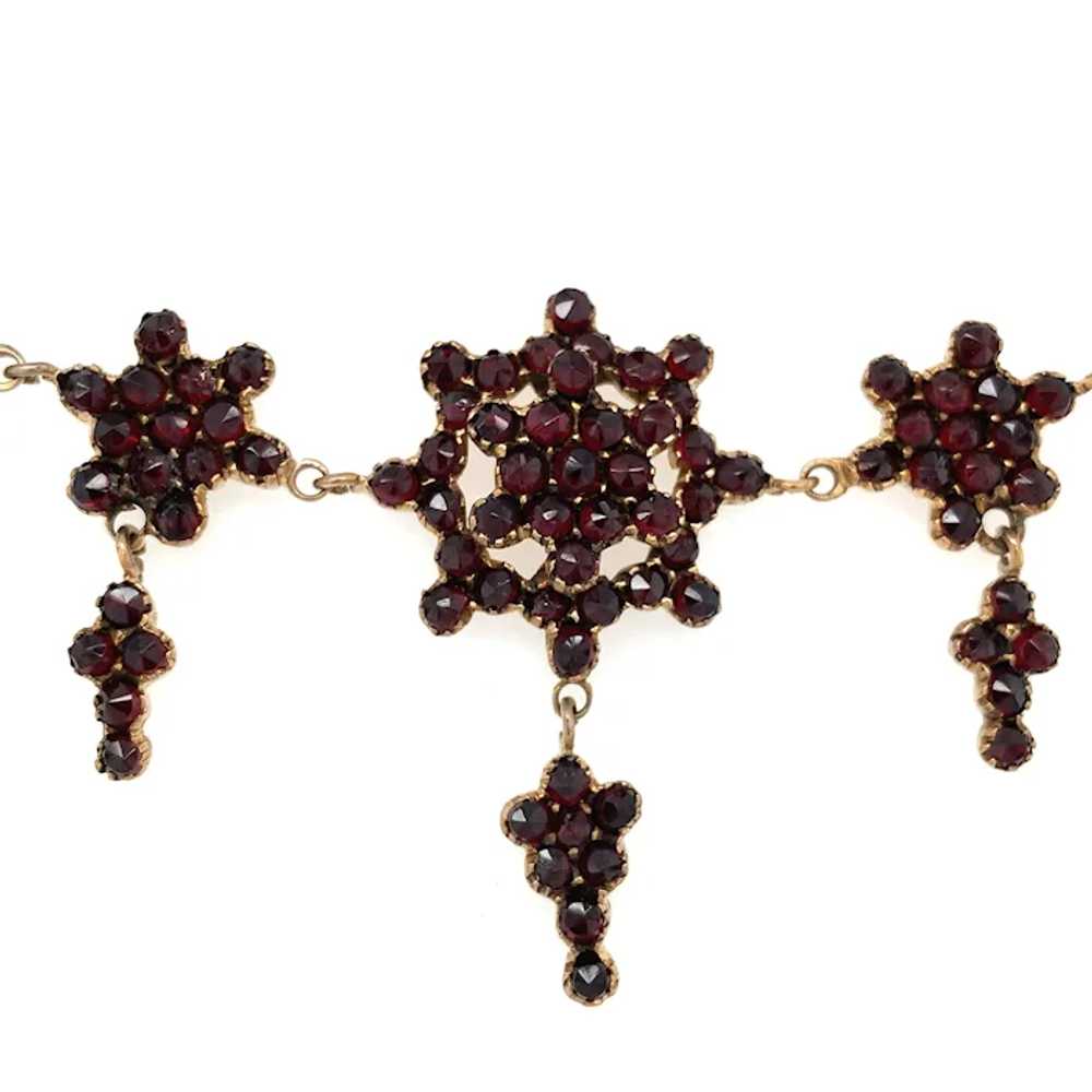 Bohemian Garnet Necklace with 5 Rosettes with dro… - image 3