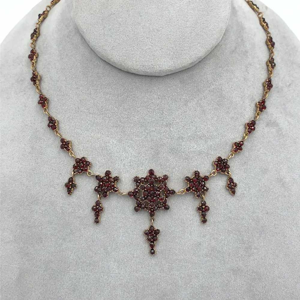 Bohemian Garnet Necklace with 5 Rosettes with dro… - image 6